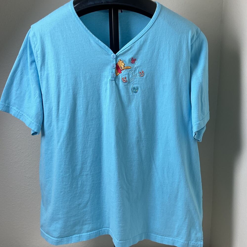 Pooh Button Up Womens 4X Light Blue Disney Winnie And The Pooh T Shirt